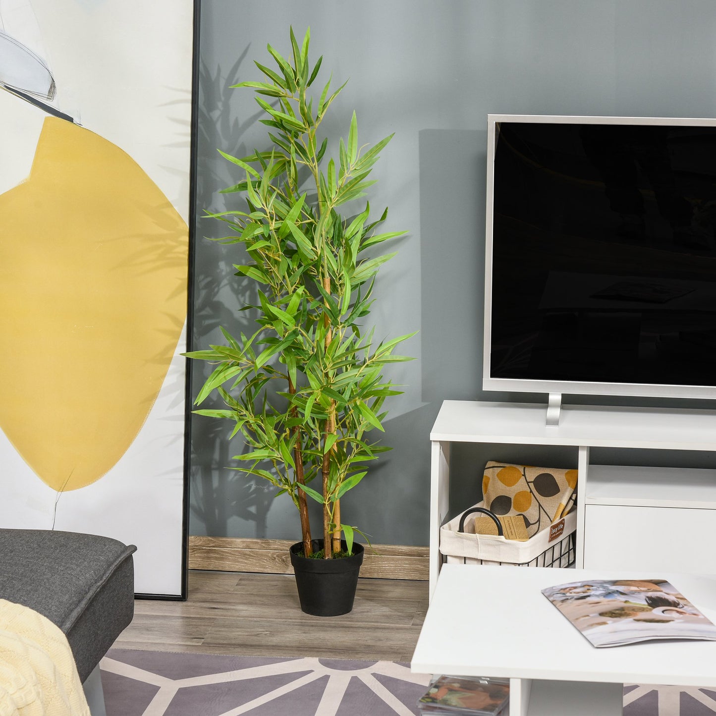 Outsunny 4FT Bamboo Silk Artificial Tree Fake Tropical Tree Imitation