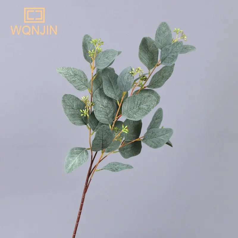 WQNJIN 85cm Artificial Green Plants Eucalyptus Leaf With Fruit Branch DIY Wedding Flower Materials Photo Props Home Decor