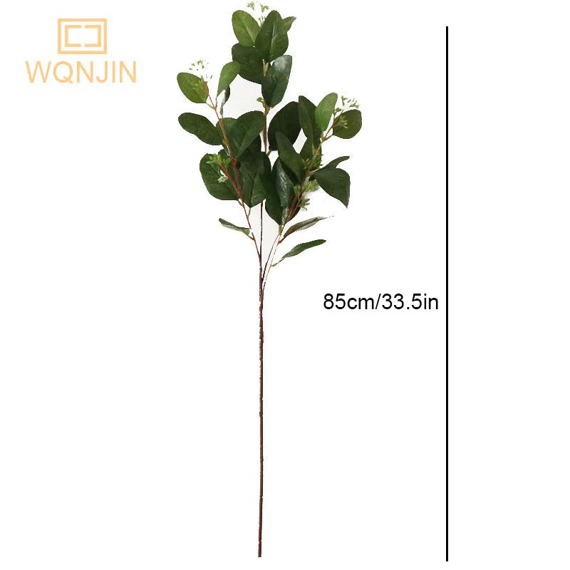 WQNJIN 85cm Artificial Green Plants Eucalyptus Leaf With Fruit Branch DIY Wedding Flower Materials Photo Props Home Decor