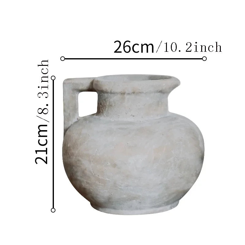 Rustic Farmhouse Terracotta Vase with Handle