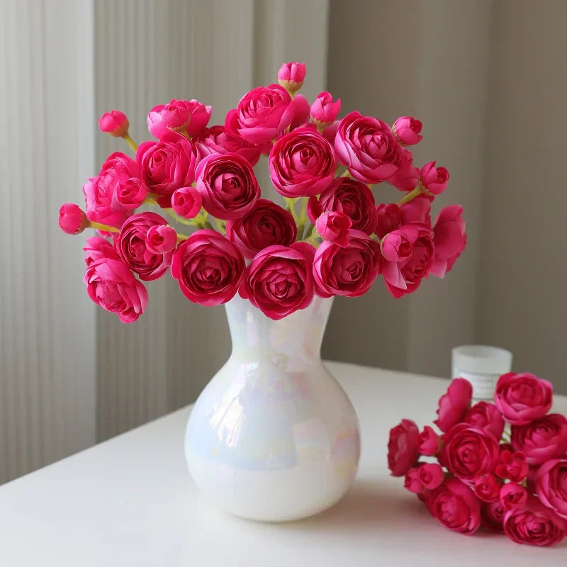 28CM Artificial 6-piece Hand Tied Lotus Bouquet Rose Camellia Living Room Dining Table Decoration Artificial Flower Bouquet