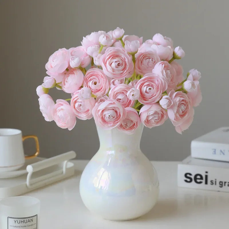 28CM Artificial 6-piece Hand Tied Lotus Bouquet Rose Camellia Living Room Dining Table Decoration Artificial Flower Bouquet