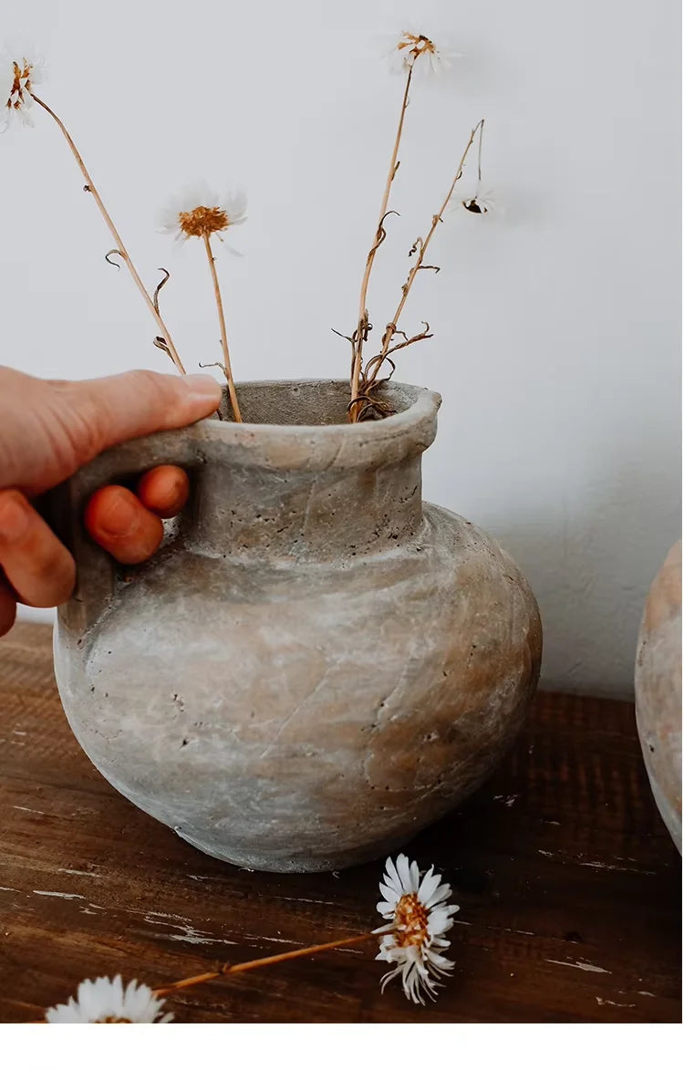 Rustic Farmhouse Terracotta Vase with Handle