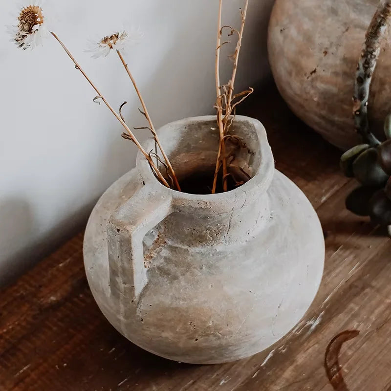 Rustic Farmhouse Terracotta Vase with Handle