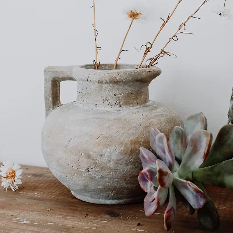 Rustic Farmhouse Terracotta Vase with Handle