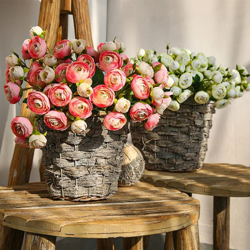 15 Head Camellia Artificial Flowers Living Room Wedding Home Decoration Live Home Decora Flower Arrangement
