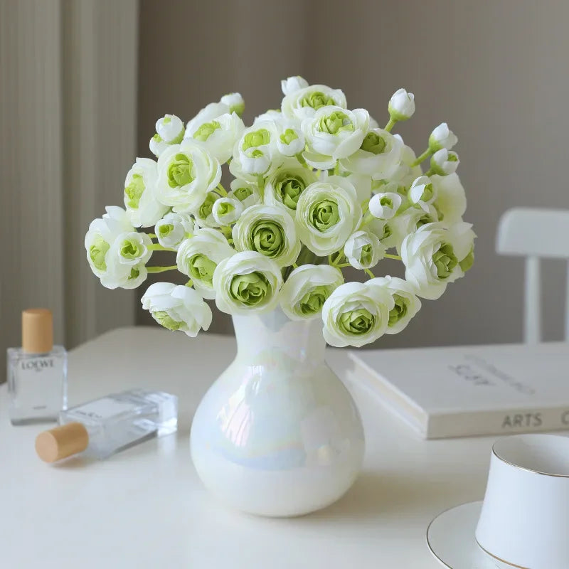 28CM Artificial 6-piece Hand Tied Lotus Bouquet Rose Camellia Living Room Dining Table Decoration Artificial Flower Bouquet