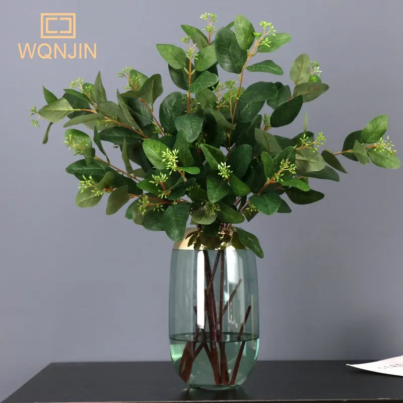 WQNJIN 85cm Artificial Green Plants Eucalyptus Leaf With Fruit Branch DIY Wedding Flower Materials Photo Props Home Decor