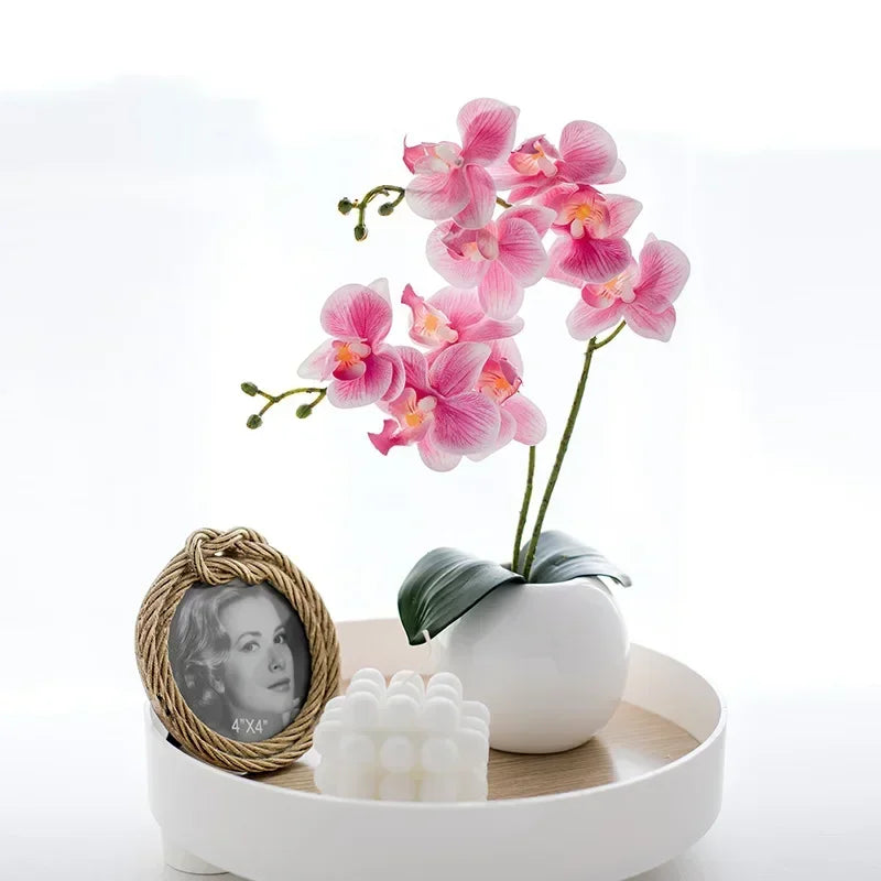 HOT 46cm Silk Orchid with Leaves Artificial Flower White Butterfly Orchids Fake Flower for Home Wedding Decoration Flores New