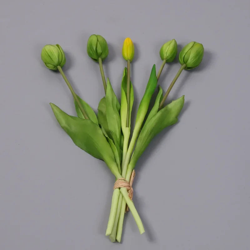 5 Head Artificial Tulips Wedding Home Decoration Simulation Flowers 3 Flowers 2 Buds Soft Plastic Tulips Feel Tulip Bouquet