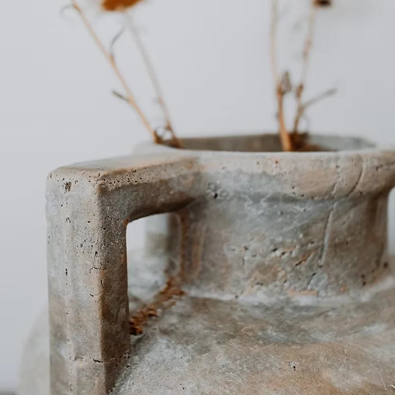 Rustic Farmhouse Terracotta Vase with Handle