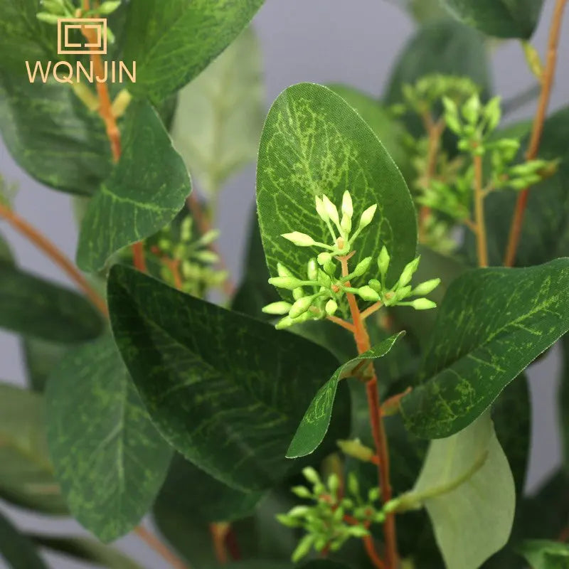 WQNJIN 85cm Artificial Green Plants Eucalyptus Leaf With Fruit Branch DIY Wedding Flower Materials Photo Props Home Decor