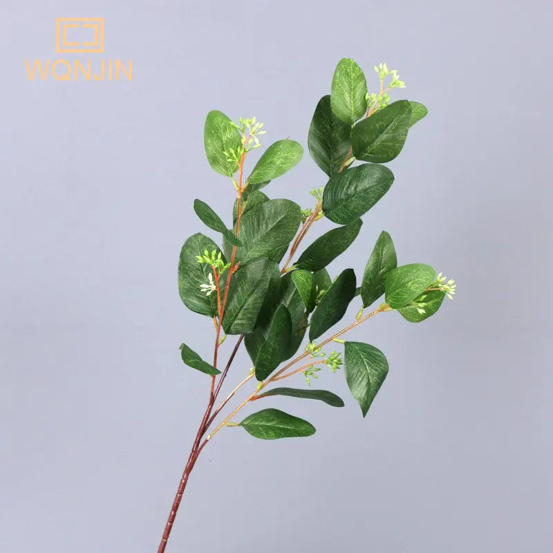 WQNJIN 85cm Artificial Green Plants Eucalyptus Leaf With Fruit Branch DIY Wedding Flower Materials Photo Props Home Decor