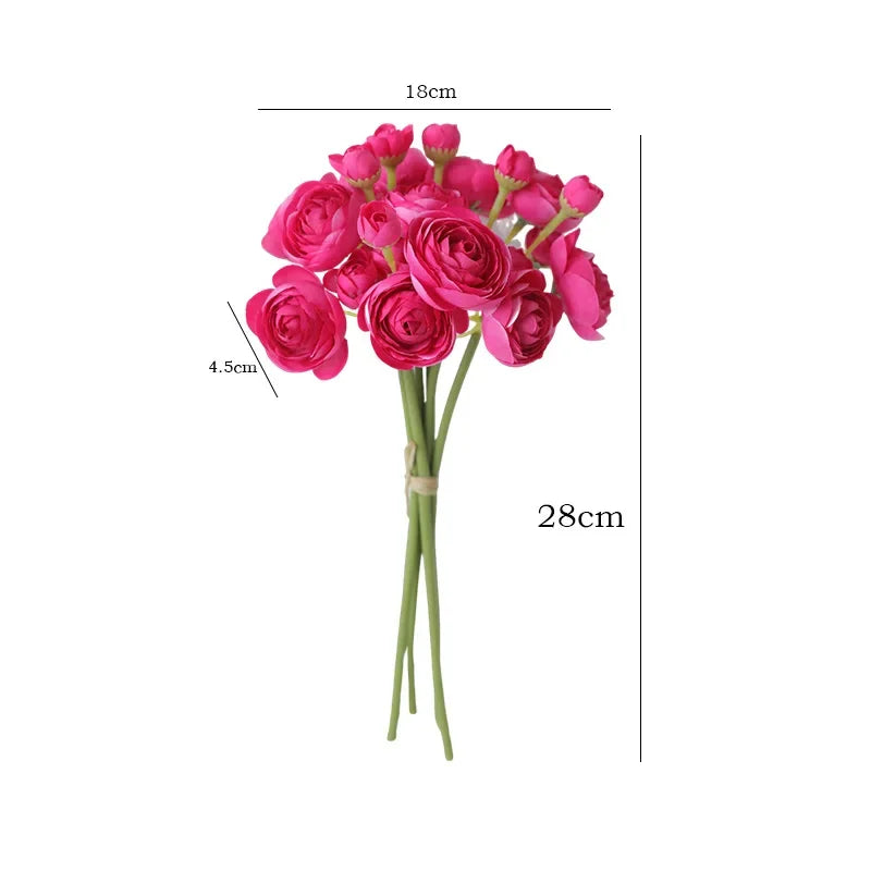 28CM Artificial 6-piece Hand Tied Lotus Bouquet Rose Camellia Living Room Dining Table Decoration Artificial Flower Bouquet